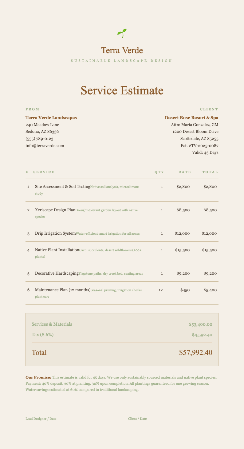 Earth tone natural service estimate